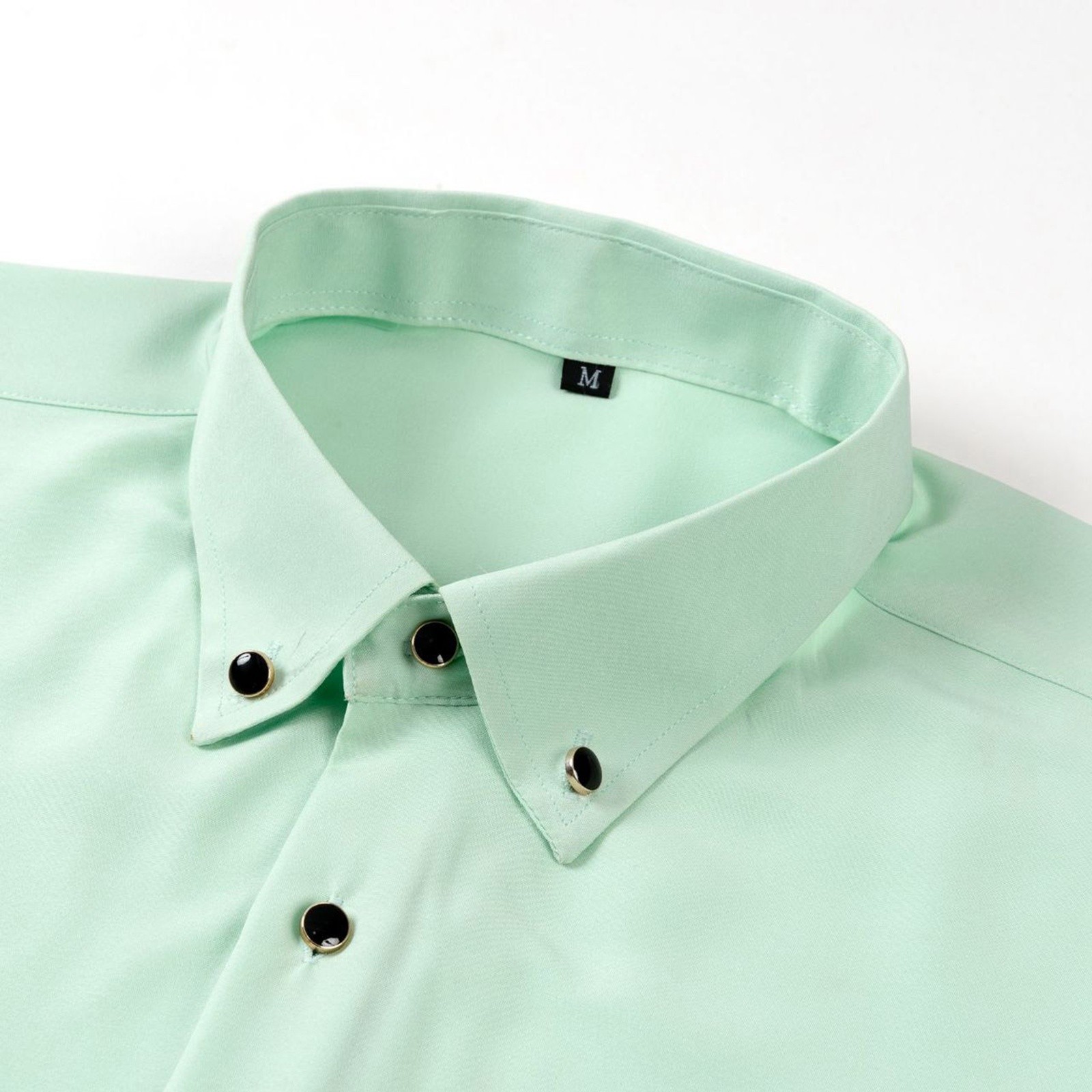 thumbnail image 4 of Camisa negra de manga larga con botones para hombre: tejido elástico, estilo informal de negocios, puños elásticos, primavera/otoño, tallas S-XXXL, 4 of 4